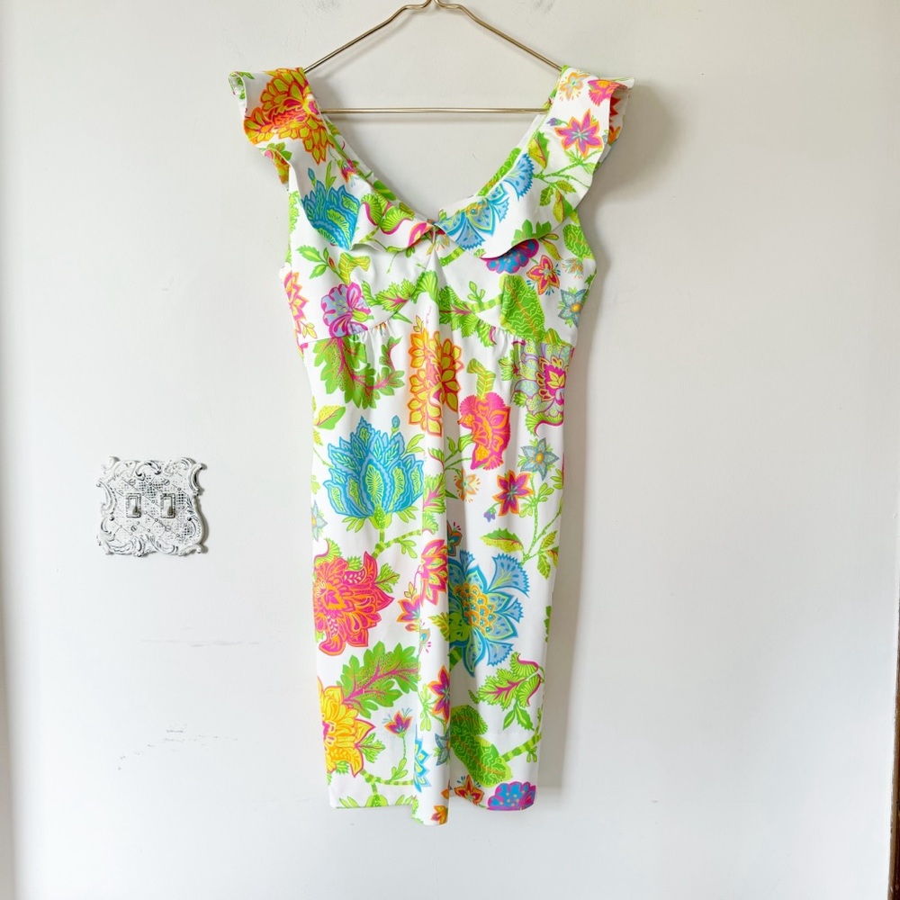 Gretchen Scott Jersey Fling Fantasy Ruffle Dress Glorious Brights Floral M - Picture 11 of 16